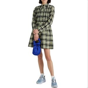 GANNI Checked cotton-ble seersucker mini shirt dress size 38